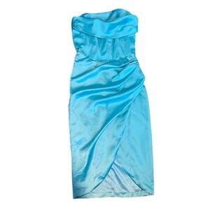 Bardot Satin Corset Dress Aqua Blue Green Formal Wedding Guest Cocktail